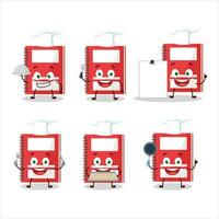 Cartoon character of red study book with various chef emoticons vector