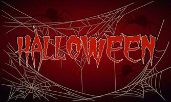 Happy Halloween banner sale or background for a party, invitation. Vector illustration . A red background with a spider web, a shadow from spiders and an inscription. Confusing background