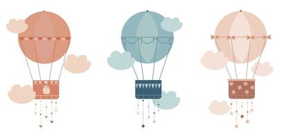 vector set with cute baloon and clouds in different color