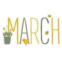 vector text march with pretty flower