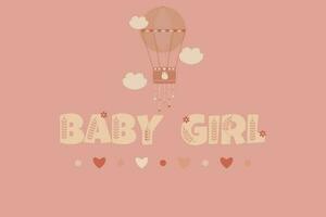 Vector illustration baby girl with baloon and hearts