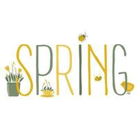 vector text spring with pretty flowers