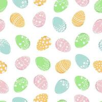 Seamless pattern with cute Easter eggs in a floral pattern. Spring illustration for Easter holiday. Flat style vector image