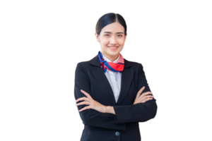 Young woman receptionist standing with arms crossed and smiling to camera. Portrait of Female receptionist working in hotel png