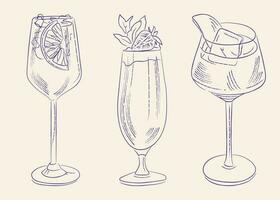 Three glasses with a cocktail. aperol sangria vector illustration for the menu