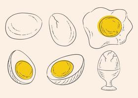 hand drawn set of icons eggs in scorupe egg yolk vector