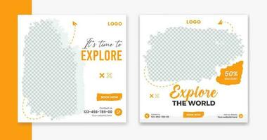 Creative Travel social media post design, holiday vacation square post template, hotel online post vector, happy journey carousel vector