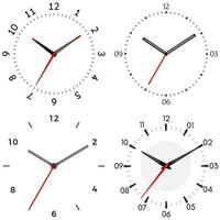 un conjunto de cuatro mecánico relojes reloj cara en blanco antecedentes. vector