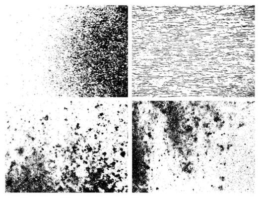 Grunge grainy dirty texture. Set of four abstract urban distress overlay backgrounds. Vector illustration