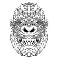 gorila mandala zentangle ilustración en lineal estilo colorante libro vector