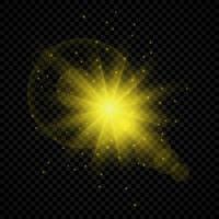 Light effect of lens flares. Yellow glowing lights starburst effects with sparkles vector