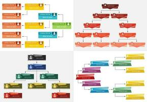 Set of four colorful business structure concept, corporate organization chart scheme with people icons. Vector illustration.