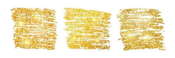 Set of three golden paint glittering square backdrops on a white background. Background with gold sparkles and glitter effect. Empty space for your text. Vector illustration