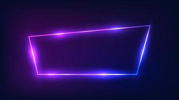 Neon trapezoid frame with shining effects on dark background. Empty glowing techno backdrop. Vector illustration.