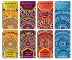 Set of vector visiting card with mandala. Geometric mandala pattern and ornaments. Front page and back page.