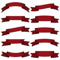 Set of ten dark red ribbons and banners for web design. Great design element isolated on white background. Vector illustration.