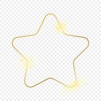 Gold glowing rounded star shape frame isolated on background. Shiny frame with glowing effects. Vector illustration.