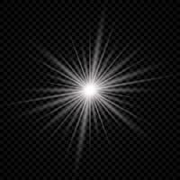 Light effect of lens flare. White glowing light explodes with starburst effects and sparkles vector