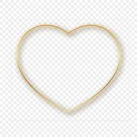 Gold glowing heart shape frame with shadow isolated on transparent background. Shiny frame with glowing effects. Vector illustration.