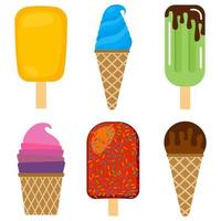 Set of vector illustration of ice cream. Multicolored creamy ice cream