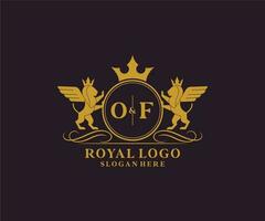 Initial OF Letter Lion Royal Luxury Heraldic,Crest Logo template in vector art for Restaurant, Royalty, Boutique, Cafe, Hotel, Heraldic, Jewelry, Fashion and other vector illustration.