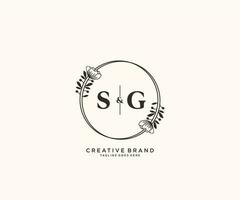 initial SG letters hand drawn feminine and floral botanical logo suitable for spa salon skin hair beauty boutique and cosmetic company. vector