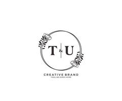 initial TU letters hand drawn feminine and floral botanical logo suitable for spa salon skin hair beauty boutique and cosmetic company. vector