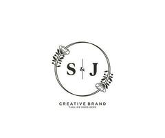 initial SJ letters hand drawn feminine and floral botanical logo suitable for spa salon skin hair beauty boutique and cosmetic company. vector