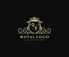 Initial QF Letter Luxurious Brand Logo Template, for Restaurant, Royalty, Boutique, Cafe, Hotel, Heraldic, Jewelry, Fashion and other vector illustration.