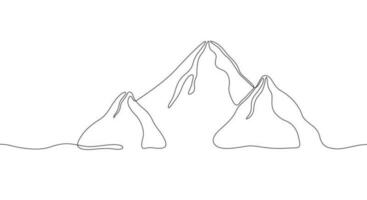 Mountains continuous one line drawing isolated on white background. Hills silhouette in abstract linear style. vector