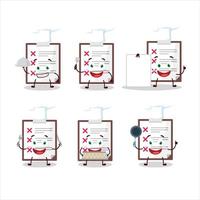 Cartoon character of clipboard with cross check with various chef emoticons vector