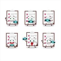 Photographer profession emoticon with clipboard with cross check cartoon character vector