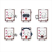 Clipboard with cross check cartoon character are playing games with various cute emoticons vector