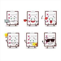 Clipboard with cross check cartoon character with various types of business emoticons vector