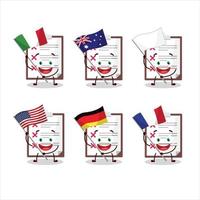 Clipboard with cross check cartoon character bring the flags of various countries vector