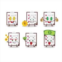 Clipboard with cross check cartoon character with cute emoticon bring money vector