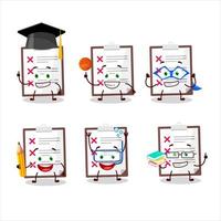 School student of clipboard with cross check cartoon character with various expressions vector