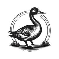 duck, vintage logo concept black and white color, hand drawn illustration vector