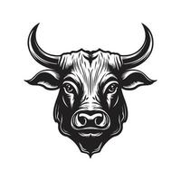 long horn bull, vintage logo concept black and white color, hand drawn illustration vector