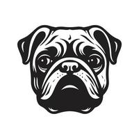 pug, vintage logo concept black and white color, hand drawn illustration vector