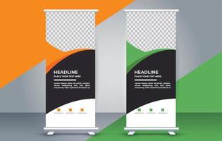 Roll up standee banner template with modern shapes vector