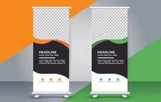 Roll up standee banner template with modern shapes vector