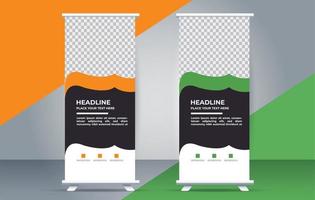 Roll up banner template with modern shapes vector