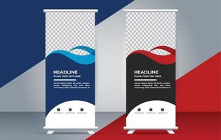 Roll up banner template with modern shapes vector