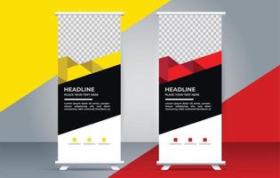 Roll up banner template with modern shapes vector