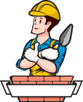 The Builder bricklayer logo icon isolated masonry cartoon style png