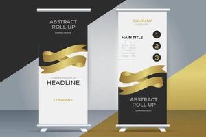 modern business roll up stand banner with golden ribbon vector