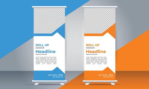 vector Roll up standee template with modern shapes