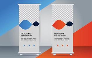 creative Roll up banner template with modern shapes vector