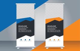 Roll up banner template with modern shapes vector